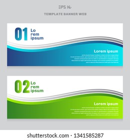 Set of abstract banner web design template. Blue and green curve graphic. Vector illustration