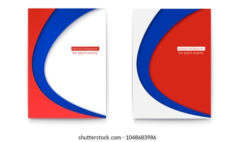 Set of abstract banner with white, blue and red colors background. Poster for football or soccer 2018 world championship cup. 3D illustration for cover design, sports event. Isolated on white.