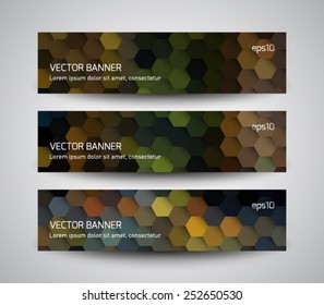 Set of abstract banners collection with futuristic molecular, hexagonal background. Modern geometric polygonal style. Business design