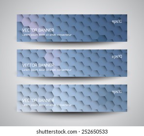 Set of abstract banners collection with futuristic molecular, hexagonal background. Modern geometric polygonal style. Business design