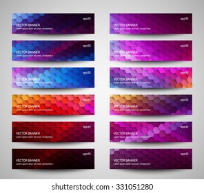 Set of abstract banners collection with futuristic molecular, hexagonal background. Modern geometric polygonal style. Business design