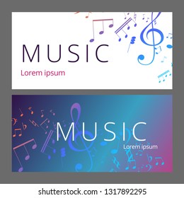Set of abstract banners with colored music key and notes. Banner template for music festive and party.