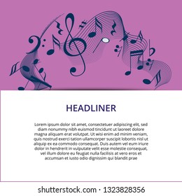 Set of abstract banners with colored music key and notes. Banner template for music festive and party.