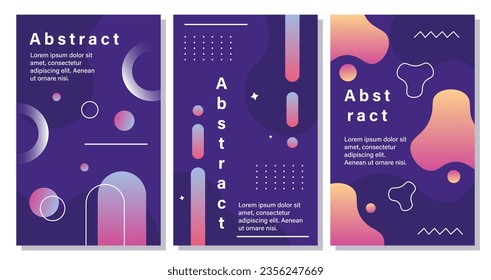 Set of abstract banners concept. Metaverse and cyberspace, virtual reality. Creativity and art. Flyer and booklet, template. Cartoon flat vector collection isolated on white background