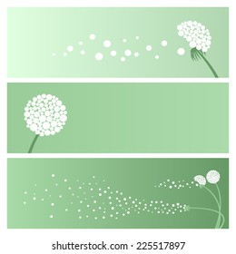Set of Abstract banners with dandelions on a green background