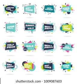 Set of abstract banners in flat and digital style. Vector discount, promotion trendy background
