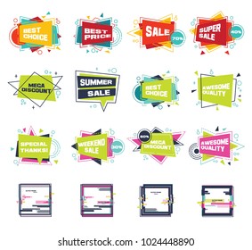 Set of abstract banners in flat and digital glitch style. Vector discount, promotion trendy background