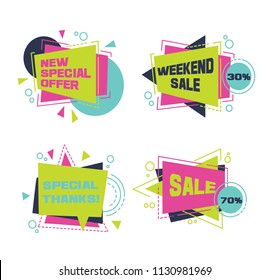 Set of abstract banners in flat and digital style. Vector discount, promotion trendy background