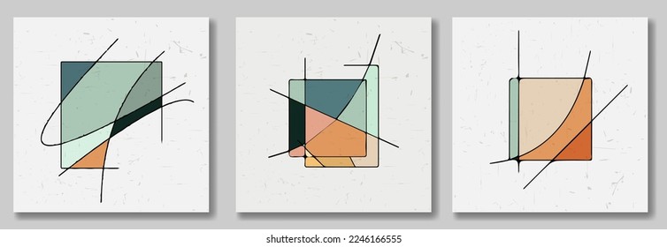 Conjunto de banners abstractos. Formas geométricas con textura de grano. Ilustración de estilo retro. Icono. Carteles de arte. Ilustración vectorial. Diseño minimalista.