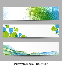 Set of abstract banners with green and blue pattern