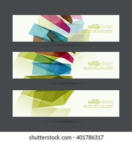 Set of abstract banners. header. Colored crystals, trellis structure. 
