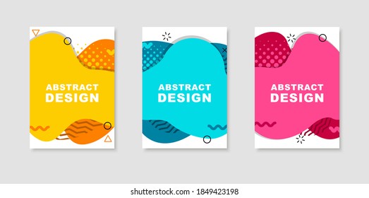 Conjunto de banners abstractos. Banderas líquidas. Elementos dinámicos en estilo memphis. Plantilla para volante, afiche, folleto, presentación y fondo. Plantilla Web.