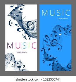 Set of abstract banners with music key and notes. Banner template for music festive and party.