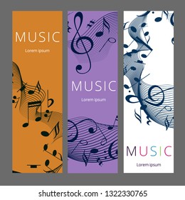 Set of abstract banners with music key and notes. Banner template for music festive and party.
