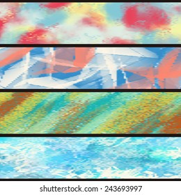  Set of abstract banners pixelated. Glitch.