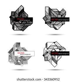 Set of abstract banners in polygonal form crystals in the art sketch art.