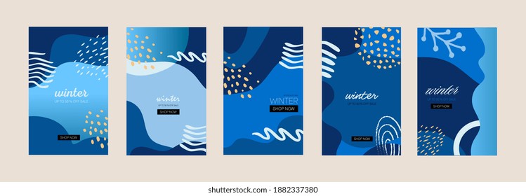 Set of abstract banners for promotions, sales. Winter vector backgrounds.