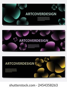 set of abstract banners, sphere liquid, blob gradient neon glow , wide panoramic web cover