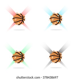 Set abstract Basketball of ink blots in lighting. Vector illustration