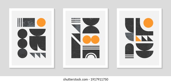 Set of abstract bauhaus geometric pattern backgrounds.Trendy minimalist geometric design with simple shapes and elements.Mid century modern artistic vector illustration.Futuristic wall art decor.