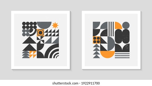 Conjunto de fondo de patrones geométricos bstract bauhaus.Diseño geométrico minimalista moderno con formas y elementos sencillos.Ilustración vectorial artística moderna de mediados de siglo.Decoración de murallas futuristas.