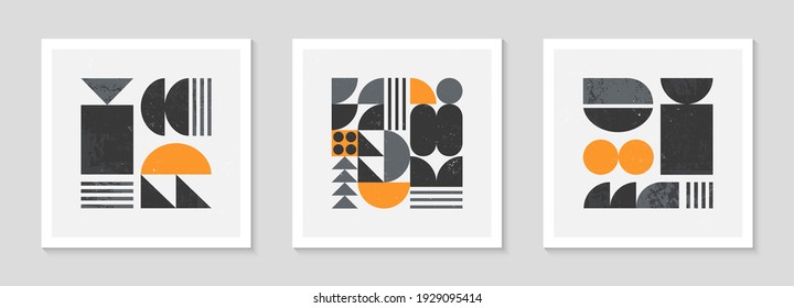 Set von geometrischen Bauhaus-Hintergründen.Trendy minimalistisches geometrisches Design mit einfachen Formen und Elementen.Moderne künstlerische Vektorgrafiken aus dem Mittelalter.Skandinavische Ornamente.