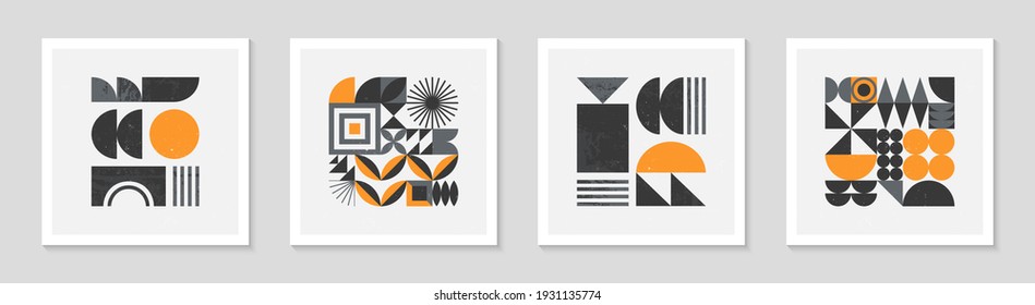 Set of abstract bauhaus geometric pattern backgrounds.Trendy minimalist geometric design with simple shapes and elements.Mid century modern artistic vector illustrations.Scandinavian ornament.