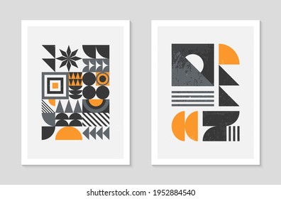 Satz abstrakter Bauhaus geometrischer Muster Hintergründe.Trendy minimalistisches geometrisches Design mit einfachen Formen und Elementen.Moderne künstlerische Vektorgrafiken aus dem Mittelalter.Skandinavische Ornamente.
