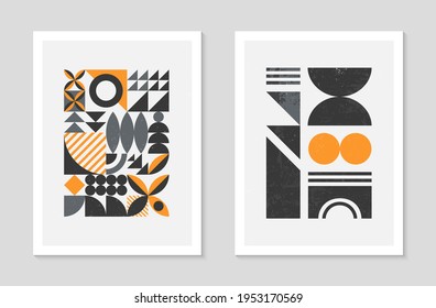 Conjunto de patrones abstractos de patrones geométricos en bauhaus.Diseño geométrico minimalista moderno con formas y elementos simples.Ilustraciones vectoriales artísticas modernas de mediados de siglo.Ornamento escandinavo.