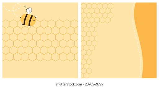Set of abstract beehive honeycomb and bee cartoon on honey backgrounds vector illustration. 