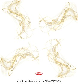 set of abstract beige line with golden wave with cream band isolated on white background. vector illustration