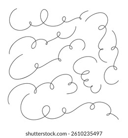 A set of abstract bending lines isolated on a white background is hand-drawn, graphic vector illustration. An element with a loop for design and decoration. Black and white rope pattern, doodle