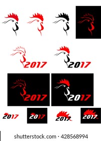 set of abstract big red and black cock 2017. new year. vector
