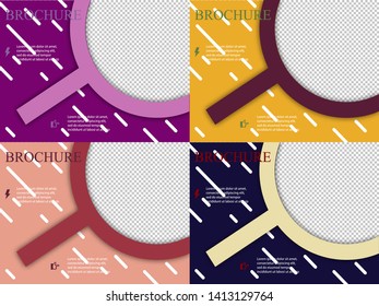 Set of Abstract binder layout. White brochure cover design. Fancy info text frame. Creative flyer font. Title model set. Modern vector front page. Elegant banner. figures icon fiber