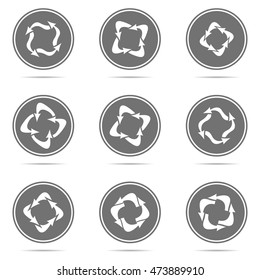 Set of abstract black arrow icons. Activity arrows. Rotation.