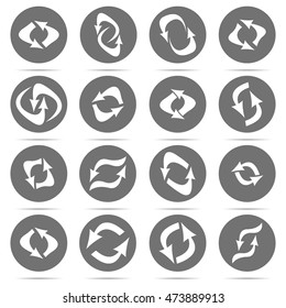 Set of abstract black arrow icons. Activity arrows. Rotation.