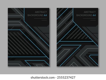 Set of abstract black backgrounds for A4 vertical print marketing materials.
