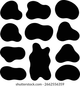 Conjunto de formas de bolha preta abstrata sobre fundo branco