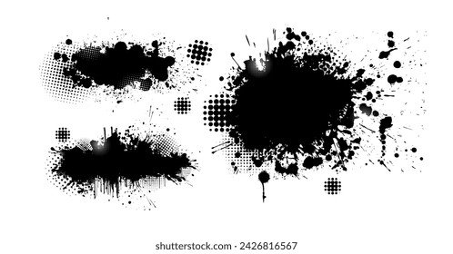 Set of abstract black blots. hand drawing. Not AI, Vector illustration