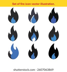 Set of Abstract Black and Blue Flames Vector Icons for Design Elements.