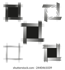 Set of abstract black brush stroke frames on a white background. Vector illustration. EPS 10.