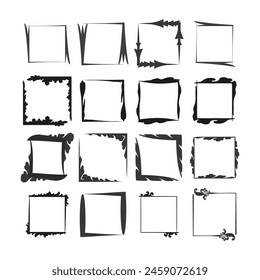 Set of abstract black brush stroke frames vector. Assorted paintbrush borders. Vector frame collection. Creative box designs.