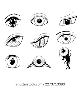 Establecer Resumen Colección De Color Negro Línea Simple Gente Humano Esbozo De Esquema De Doodle De Ojo Elemento De Diseño Esbozo Aislado En Fondo Blanco Ilustración