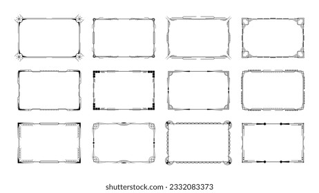 Establecer Resumen Colección De Negro Línea Simple Rectangular De Marco Esbozo De Contorno De Doodle Elemento De Diseño Esbozo De Estilo Isolación Ilustración Para Boda Y Cartel