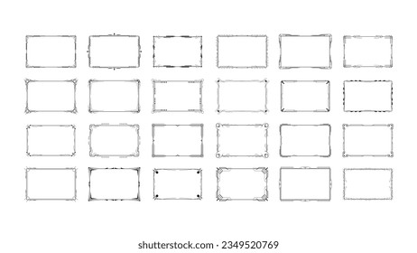 Set Abstract Black Collection Simple Line Rectangular Frame Doodle Outline Element Vector Design Style Sketch Isolated Illustration For Wedding And Banner