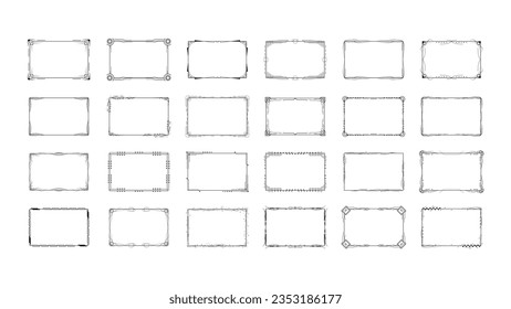 Establecer Resumen Colección De Negro Línea Simple Rectangular De Marco Esbozo De Contorno De Doodle Elemento De Diseño Esbozo De Estilo Isolación Ilustración Para Boda Y Cartel