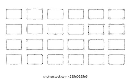 Establecer Resumen Colección De Negro Línea Simple Rectangular De Marco Esbozo De Contorno De Doodle Elemento De Diseño Esbozo De Estilo Isolación Ilustración Para Boda Y Cartel