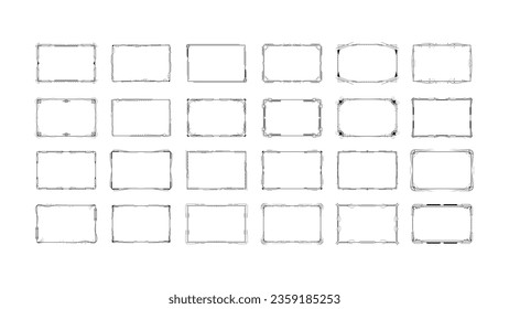 Establecer Resumen Colección De Negro Línea Simple Rectangular De Marco Esbozo De Contorno De Doodle Elemento De Diseño Esbozo De Estilo Isolación Ilustración Para Boda Y Cartel