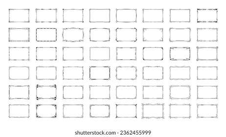 Set Abstract Black Collection Simple Line Rectangular Frame Doodle Outline Element Vector Design Style Sketch Isolated Illustration For Wedding And Banner