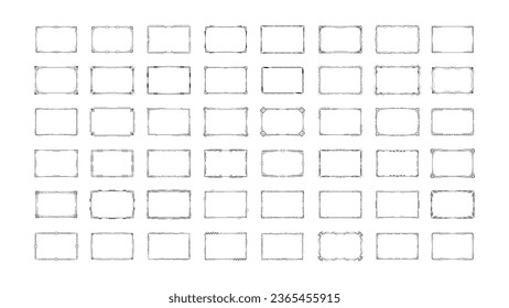 Set Abstract Black Collection Simple Line Rectangular Frame Doodle Outline Element Vector Design Style Sketch Isolated Illustration For Wedding And Banner
